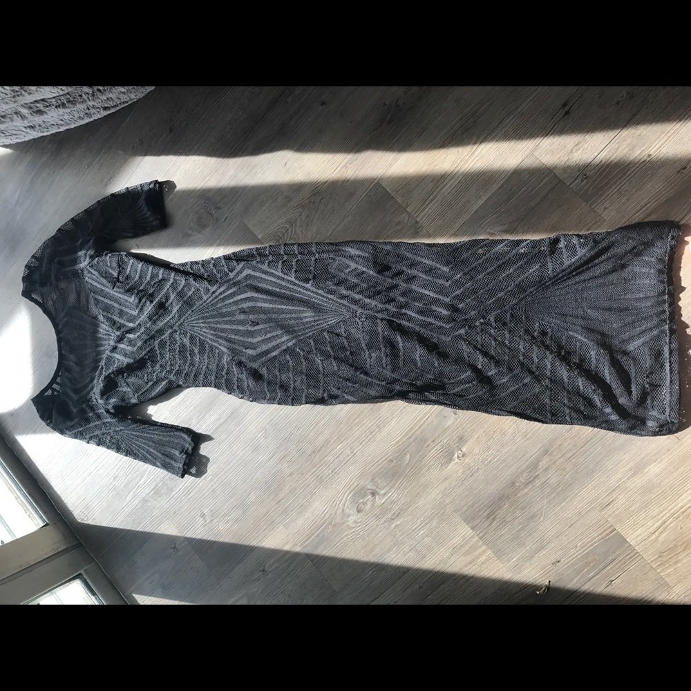 Black lace cocktail dress.